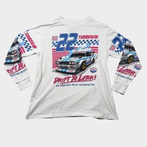 Fashion Nova Menโs Long Sleeve Shirt White JDM Drift Racing Graphic Tee Medium